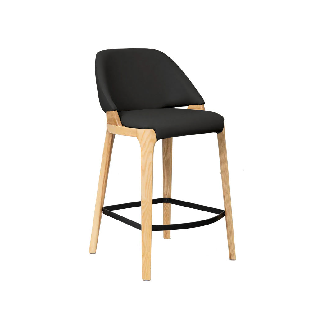 Baylor : Bar Stool Black Pu - Natural Frame