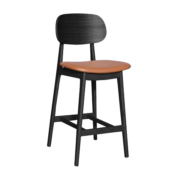 Bowi : Bar Stool Black Timber - Upholstered Seat