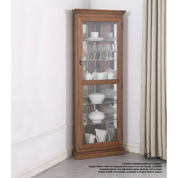 Cowra : Corner Display Cabinet Rustic Walnut