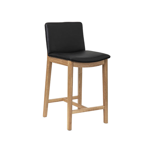 Koda : Bar Stool Black Leather Oak Frame