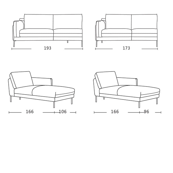 Quinton : Chaise Sofa in Fabric with Timber Leg - Modern Home Furniture